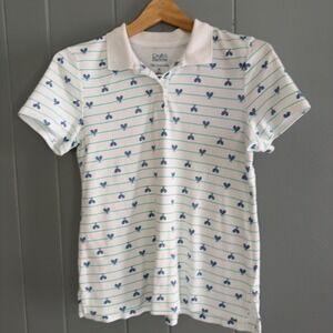 Croft &‎ Barrow Tennis Racket Print Polo Shirt PS Green Stripe Preppy Y2K Sport